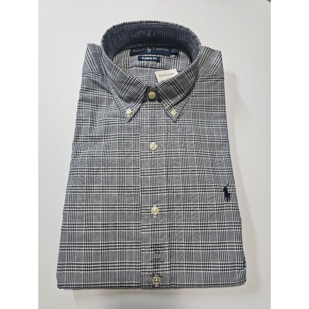NWT Ralph Lauren Classic Fit Dress Shirt Glen Plaid Black White Deadstock 14.5